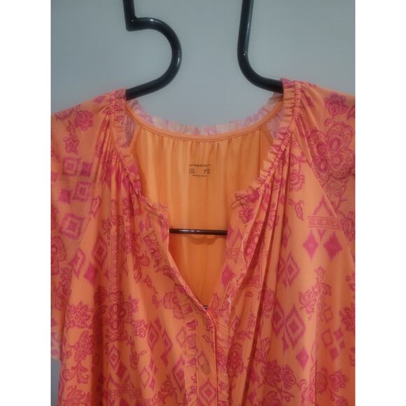 Denim & Co Canyon Retreat Mesh Flutter Sleeve Midi Dress Peach 2X A642452 NWOT - Picture 3 of 9